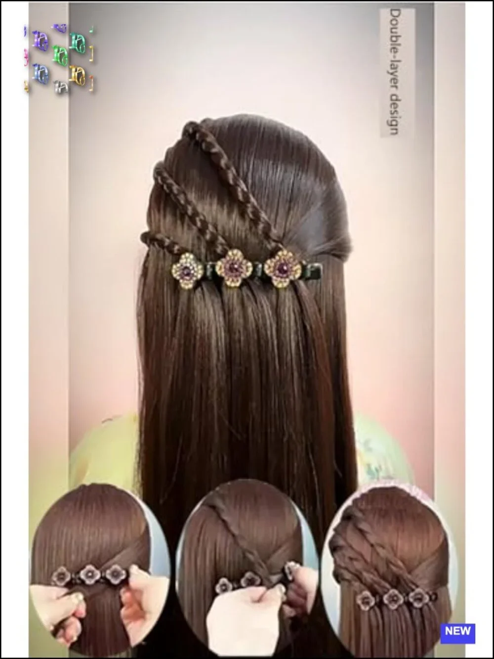 Sparkling Crystal Stone Braided Hair Clips for Women - 2 Pack Acrylic